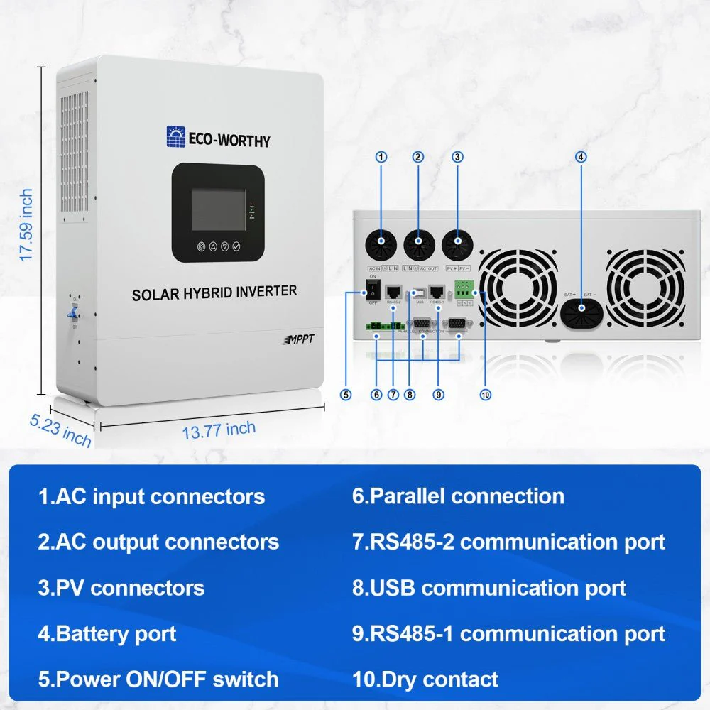 5000W Solar Off-grid Inverter Charger 48V DC to 120V AC Split Phase Power Inverter | UL 1741 - Image 5