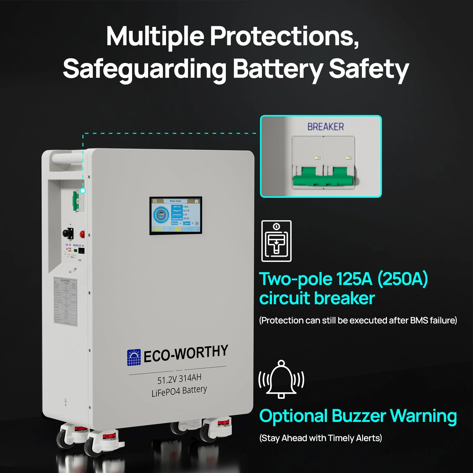 ECO-WORTHY Home Backup Power 16.08KWh 51.2V 314Ah Battery+10kW 48V Off Grid Inverter - Image 8