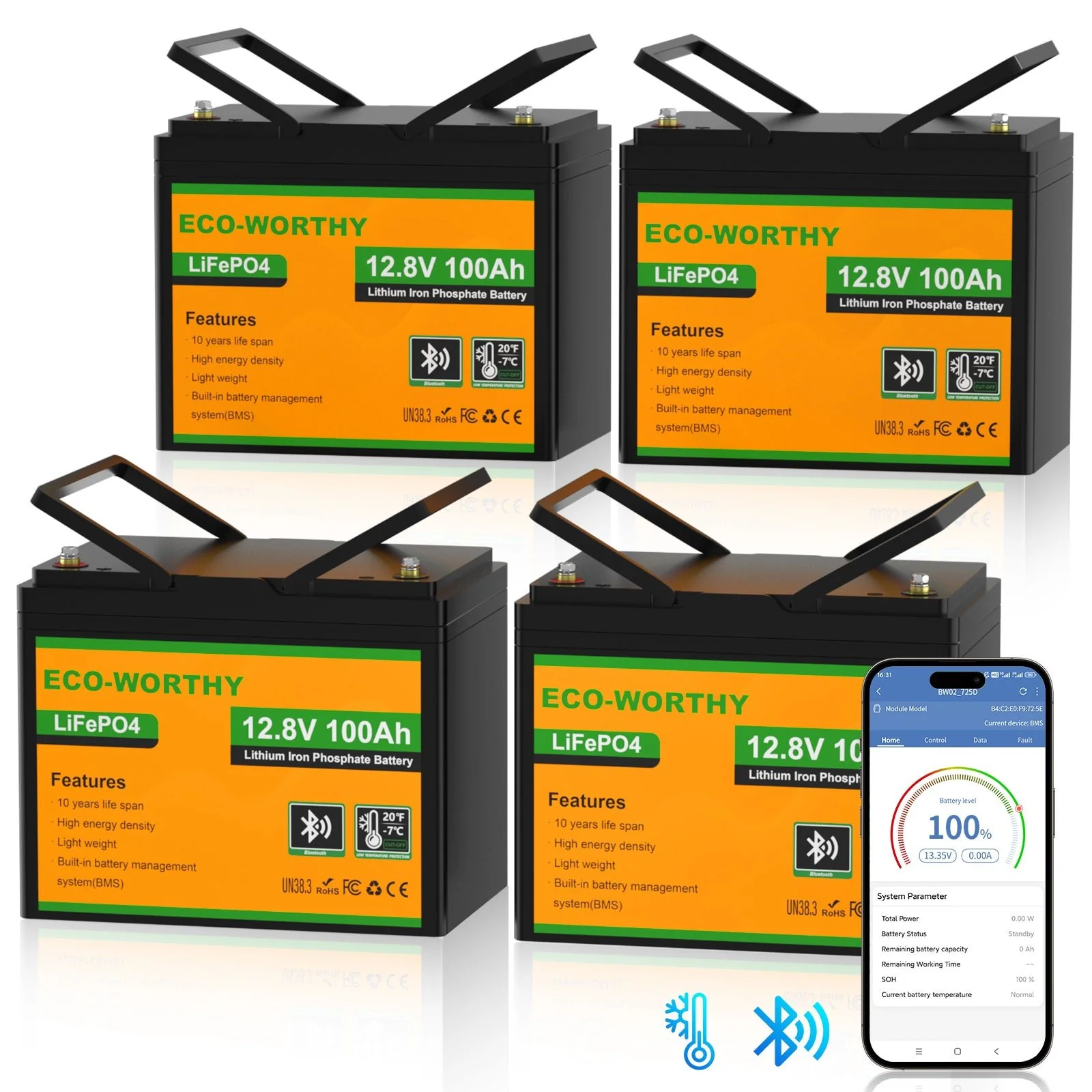 LiFePO4 12V 100Ah Lithium Iron Phosphate Battery With Bluetooth And Low-temperature Protection - Image 12