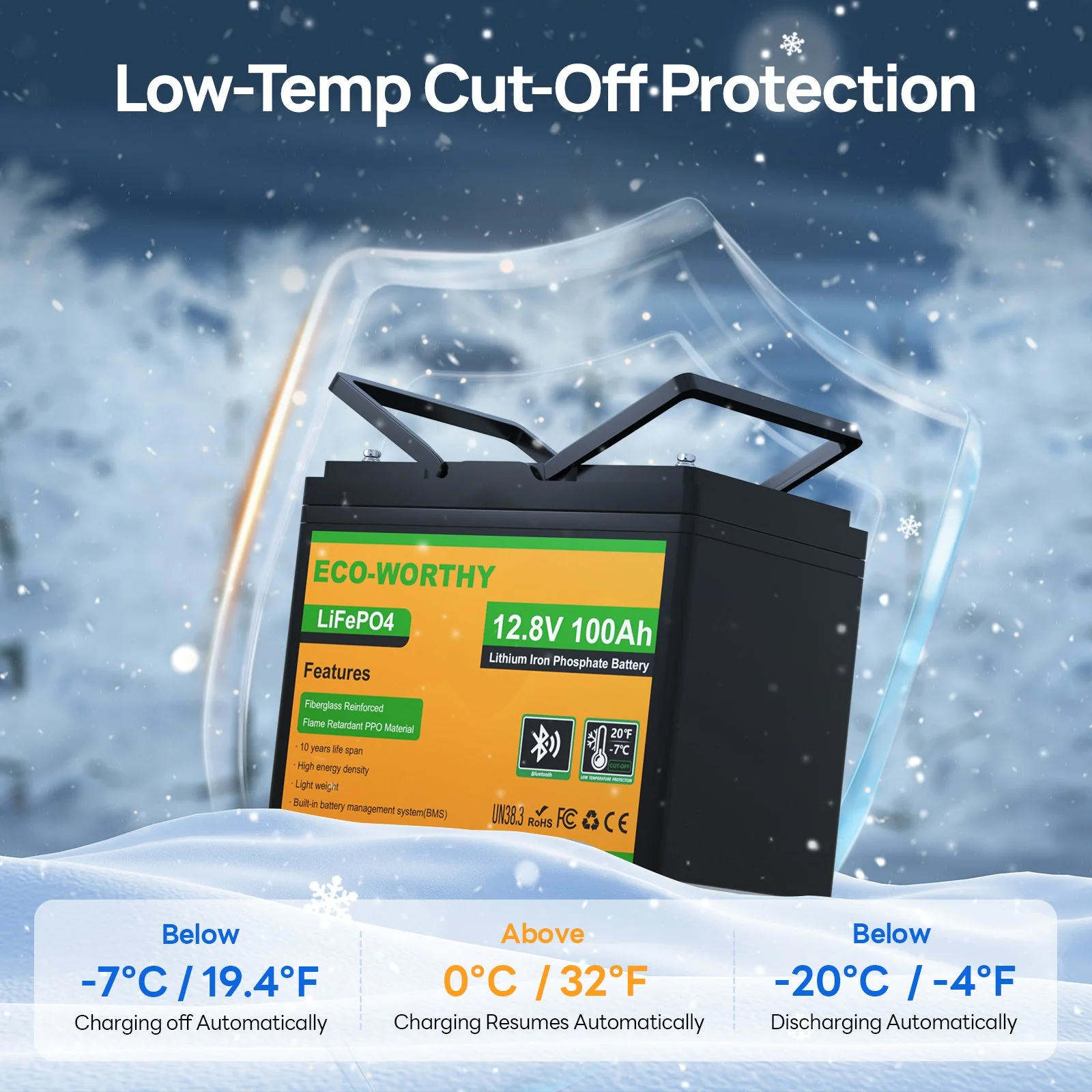 Upgraded LiFePO4 12V 100Ah Lithium Battery with Bluetooth and Low-Temp Protection - Image 7
